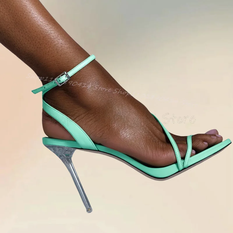 

Green Open Toe Clear Heel Strappy Sandals Ankle Buckle Strap Women Shoes Thin High Heels Fashion Party 2024 Zapatos Para Mujere