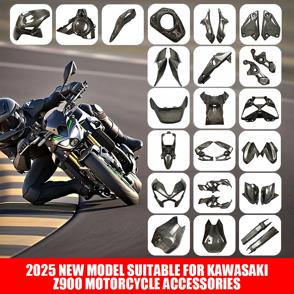 Nowe Kompletne Zestawy Owiewek Do Kawasaki Z900 Z 900 2025 Włókno Węglowe 3K Motocyklowa Szyba Przednia Błotnik Osłona Ochronna Akcesoria