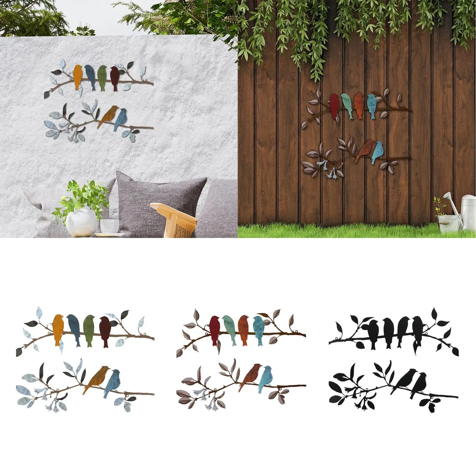 2x Birds Metal Wall Art Decor Wall Hanging Decoration for Farm Bedroom Fence