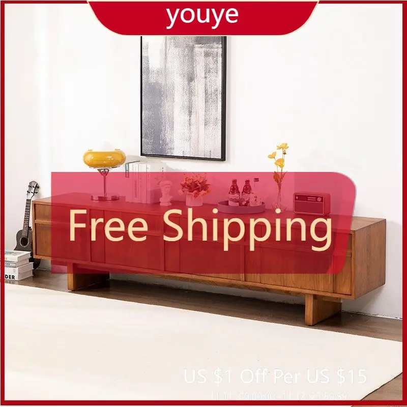 H Nordic Solid Wood TV Cabinet Small Apartment Living Room Household Retro Log Floor Cabinet Against The Wall