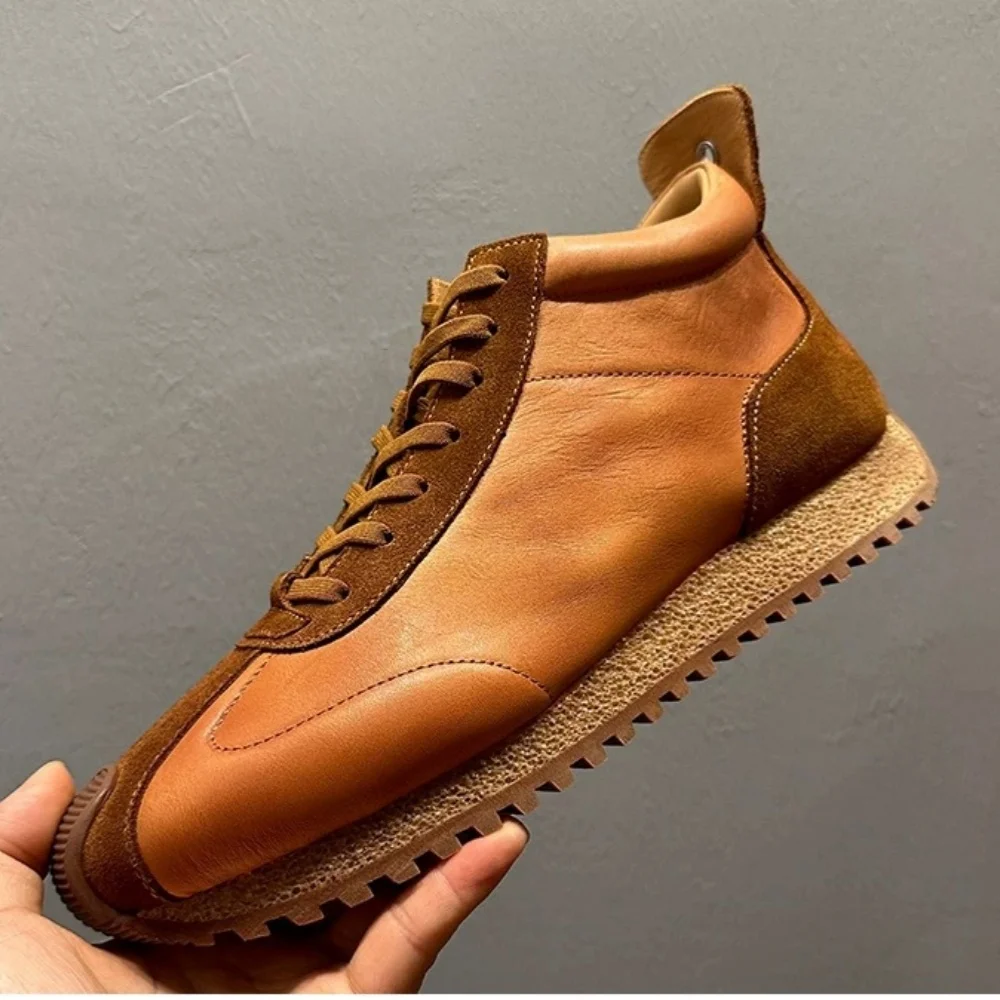 

Fashion Men's High Top lightweight comfortable cowhide casual trendy men's shoes Men Casual Sneakers