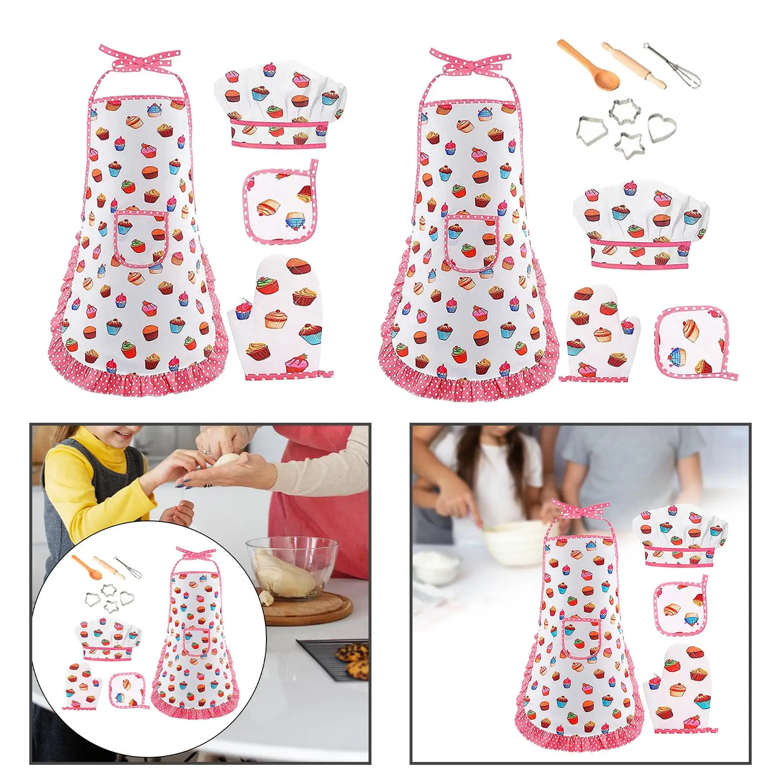 Kids Cooking Baking Set, Role Play Developmental Toy Kitchen Playset Chef Hat Utensils for Toddlers Children Birthday Gift