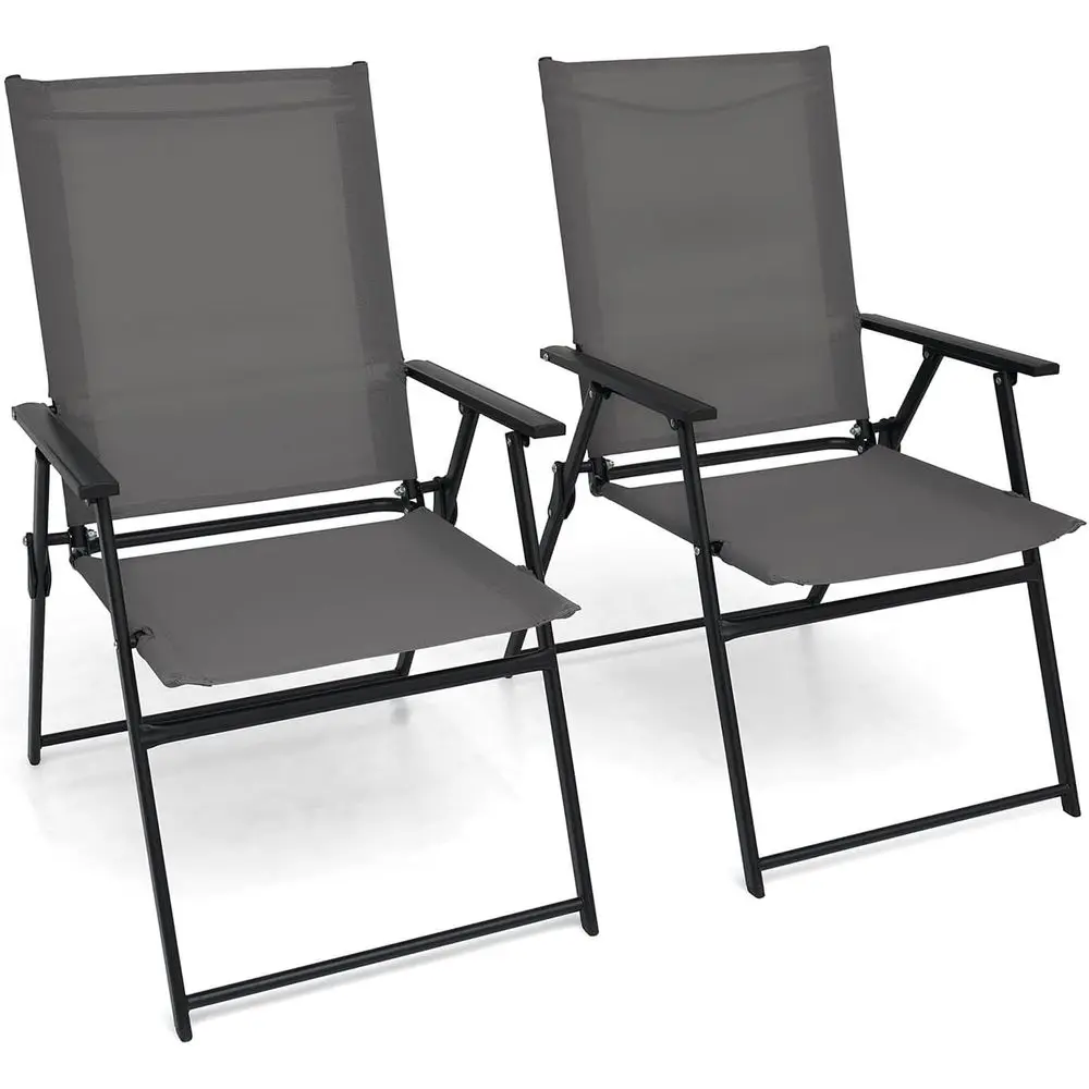 

Комплект из 2 уличных обеденных стульев с подлокотниками и спинкой из ткани, идеально подходит для патио, газона, кемпинга, двора и балкона, серый цвет