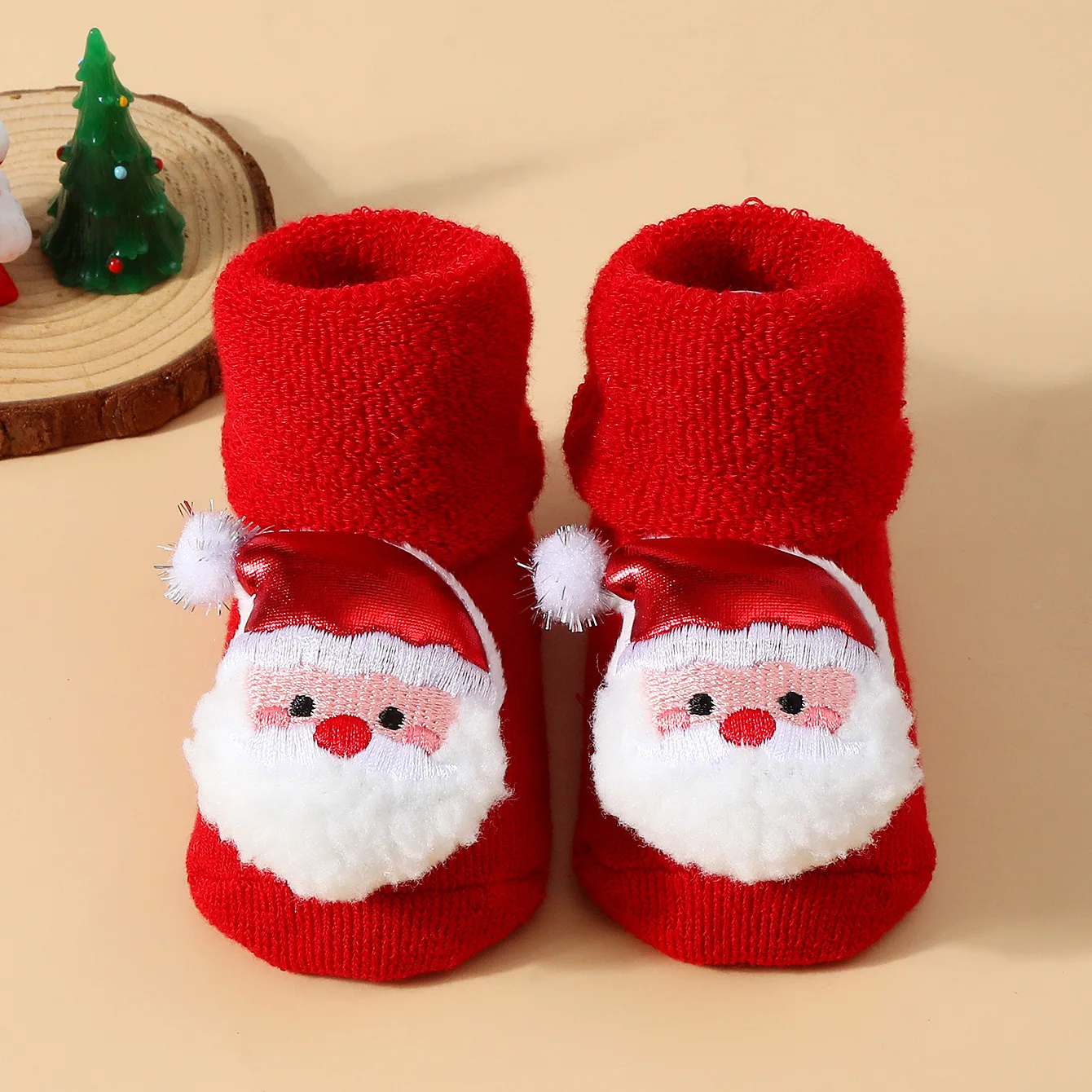 Christmas Red Socks Baby Boys Girls Spring Autumn Winter Anti Slip Cotton Soft Cartoon Floor Sock with Santa Claus Snowman Decor