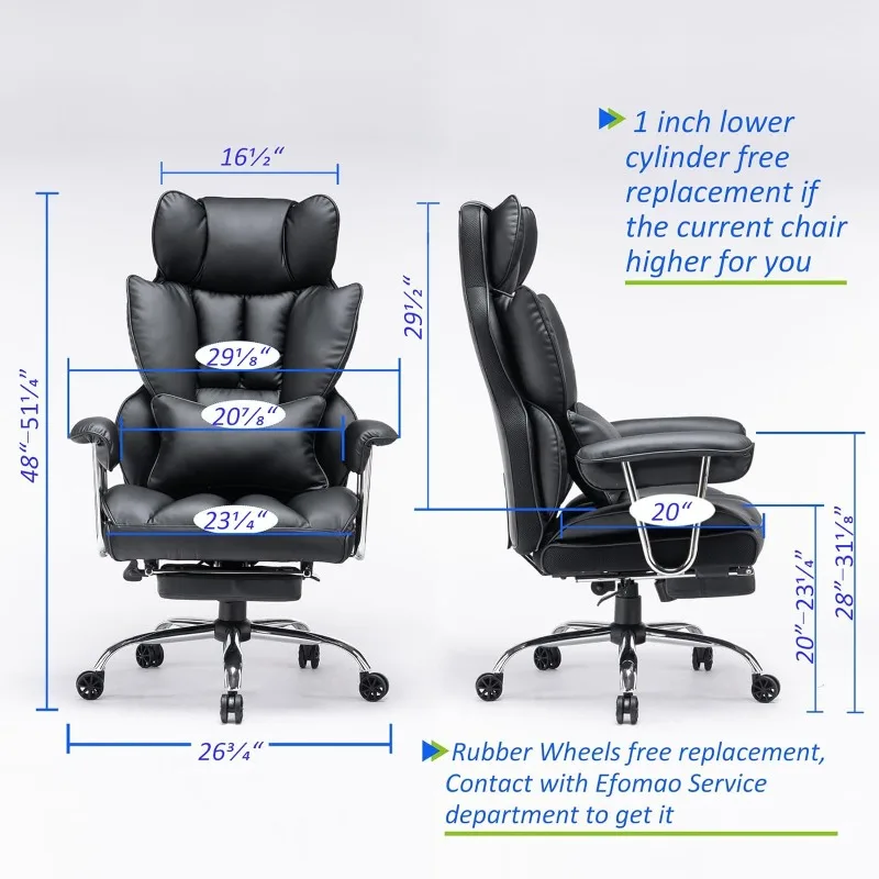 Desk Office Chair 400LBS, Big High Back PU Leather Computer Chair, Executive Office Chair with Leg Rest and Lumbar Support