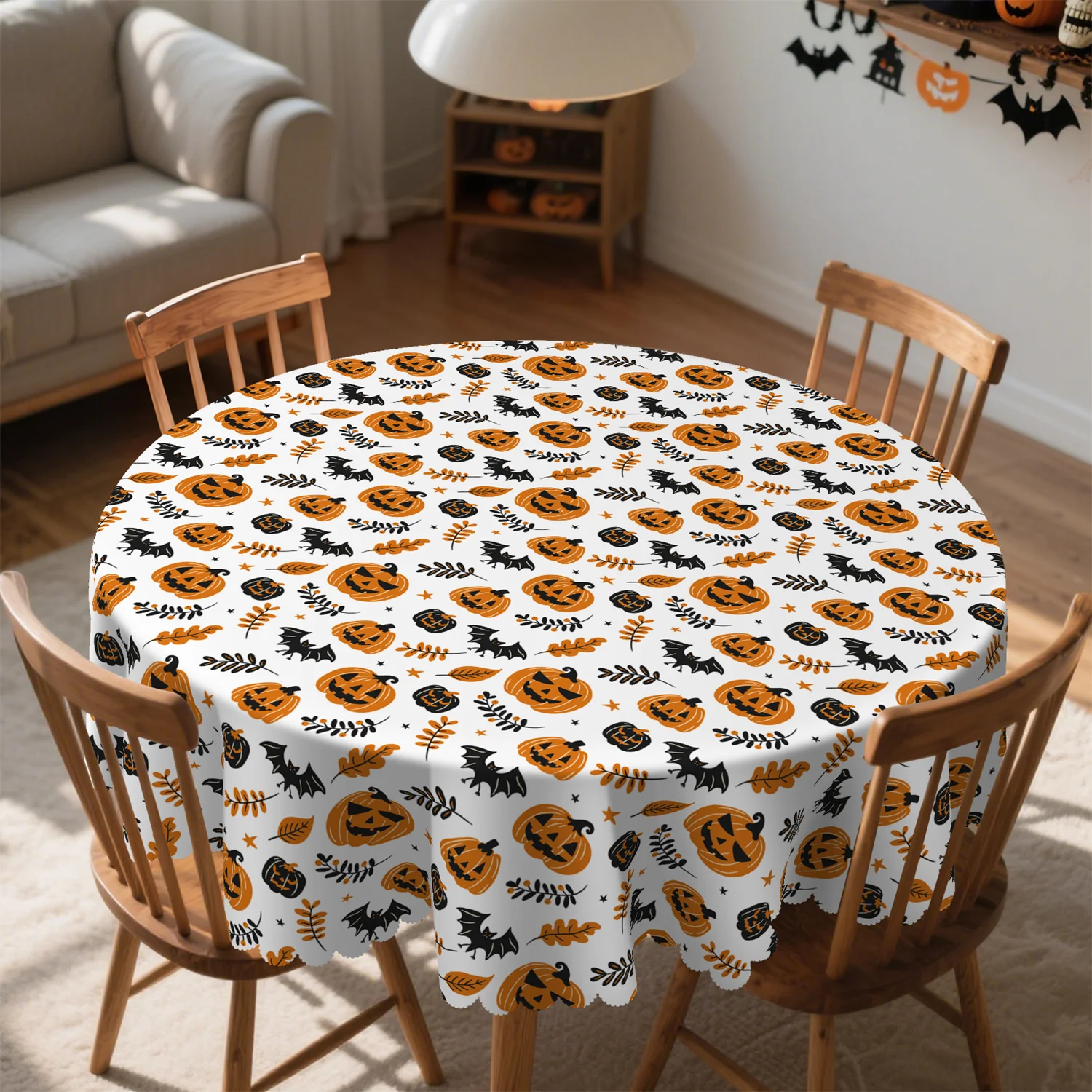 Pumpkin bat foliage berries stars Halloween tablecloth - 1 pack - suitable for kitchen table, outdoor usezyc