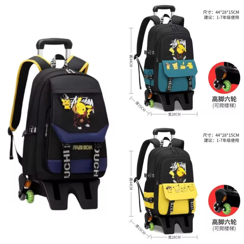 

Pokemon Trolley Car Student Lightweight Schoolbag Cartoon Six-Wheel Stair Climbing Large Capacity Backpack Travel Bag Gift