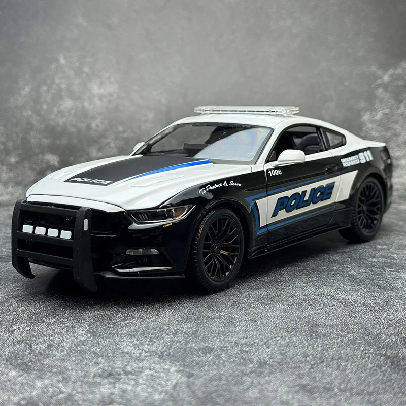 Diecast 1:18 Scale Ford Mustang GT Police Sports Car Simulation Alloy Model Static Display Collectible Gift Souvenir Decoration