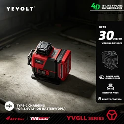 YEVOLT YVGLL4XS16 시리즈 그린 레이저 레벨 4면 16라인 셀프 레벨링 360 3D 수평 및 수직 전력 측정 도구