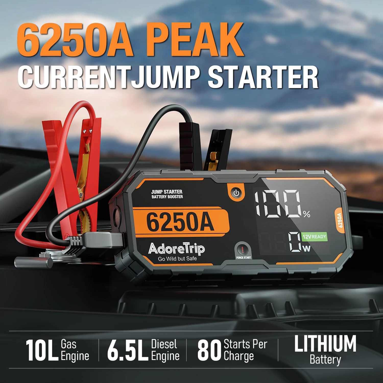Car 6250A Portable 12V  Jump Starter Power Bank 12V Auto Battery Charger Booster Starting Device For 10.0L GAS/6.5L DIESEL
