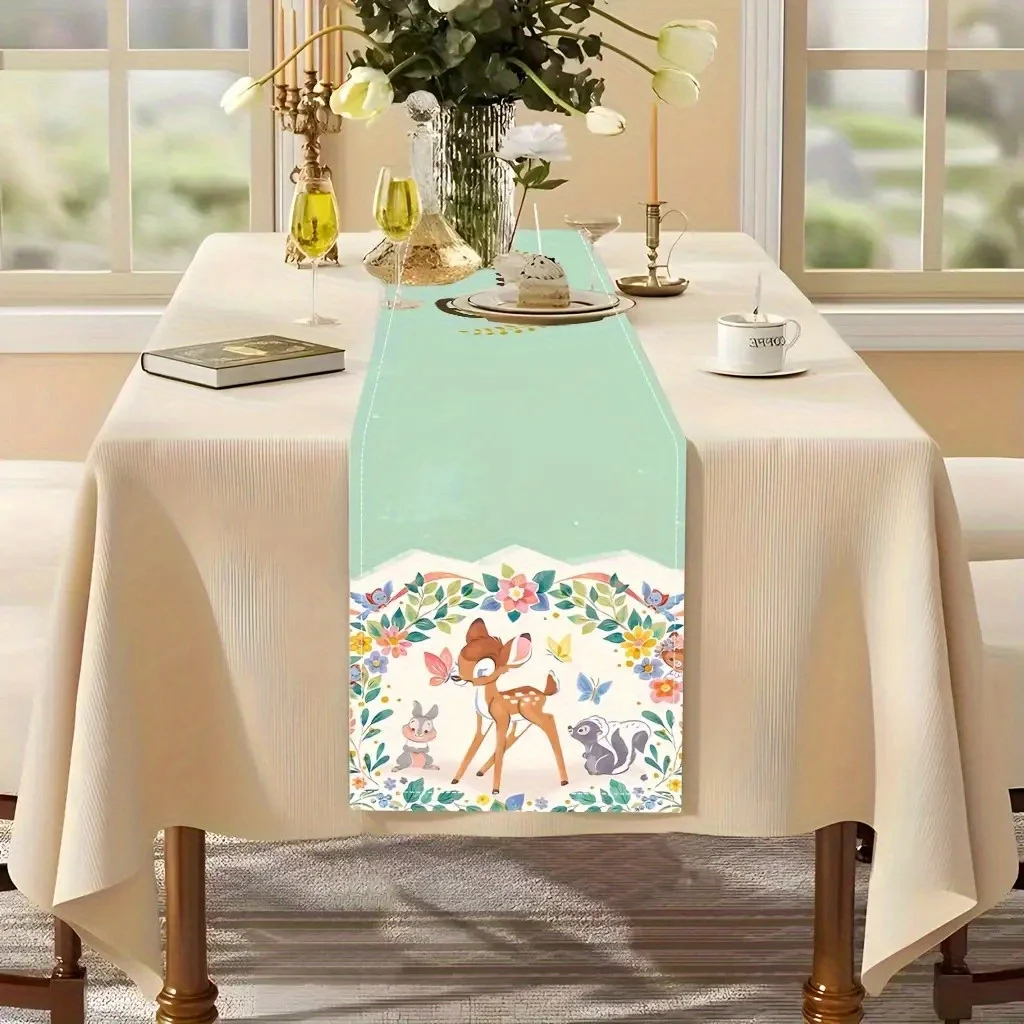 1 Piece Christmas Disney Bambi Floral Country Table Runner, Suitable for Indoor and Outdoor Family Gatherings, Kitchen and Dining Room Decoration, Entryway or Living Room Coffee Table Use in Autumn