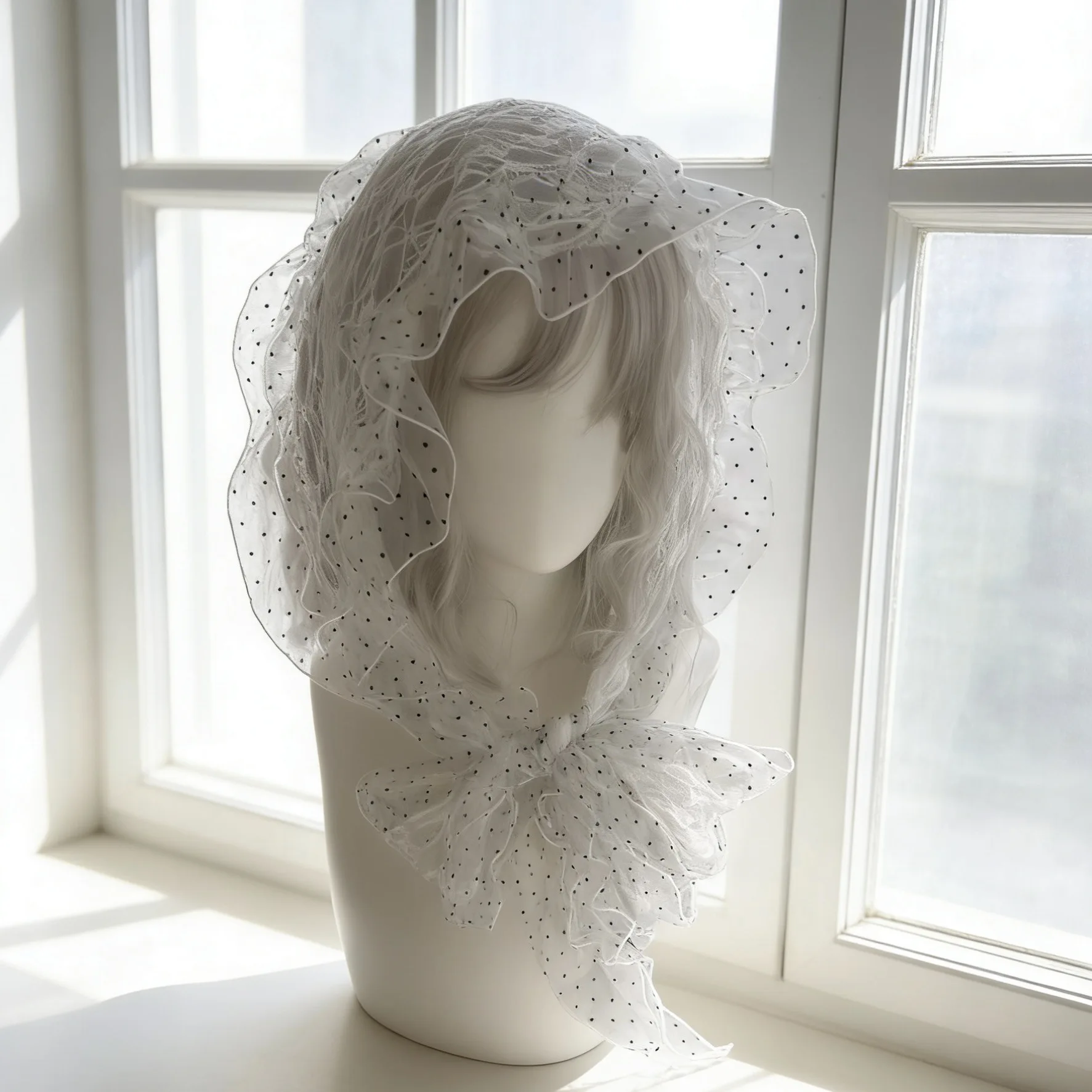 

Japanese polka dot lace Hair Scarf women in summer thin black fungus wrapped scarves hats square scarves hats fart curtains