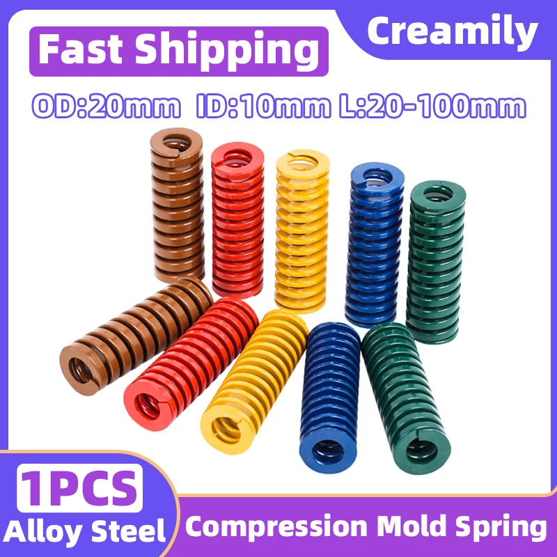 Creamily 1PCS Die Mold Springs Alloy Steel Compression Spring Spring Outside Diameter 20mm Inner Diameter 10mm Length 20-100mm