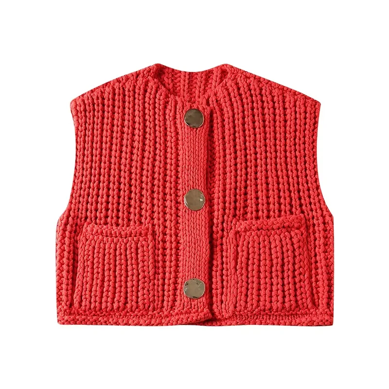 TRAF Top Women 2024 Summer Y2K Cropped Tanks Vest Top Ladies Fashion Casual Elegant Short Sleeveless Beige Red Blue Tank Top