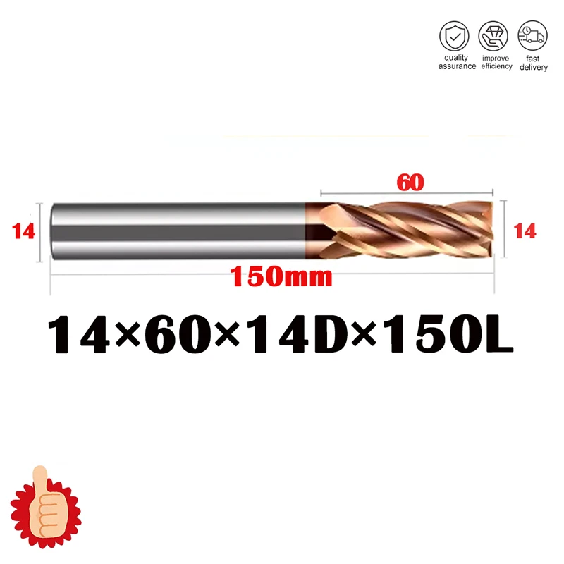 Imagem -03 - Cnc End Mill Alloy Coating Ferramenta de Corte de Aço de Tungstênio Flauta Fresa 14 mm 14 mm Hrc60 14x60x14 Dx150l
