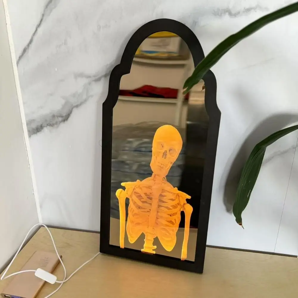 Round/Wave Ghost Hologram Mirror USB Illusion Design Ghost Wall Mirror Light Up Wall Mounted Haunted House Prop Haunted House