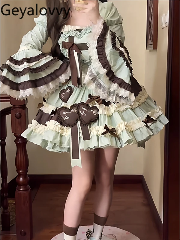 Zoete en schattige Lolita mouwloze Jsk-jurk met hoge taille en vest met lange mouwen Japanse stijl Prachtige elegante prinsessenjurk