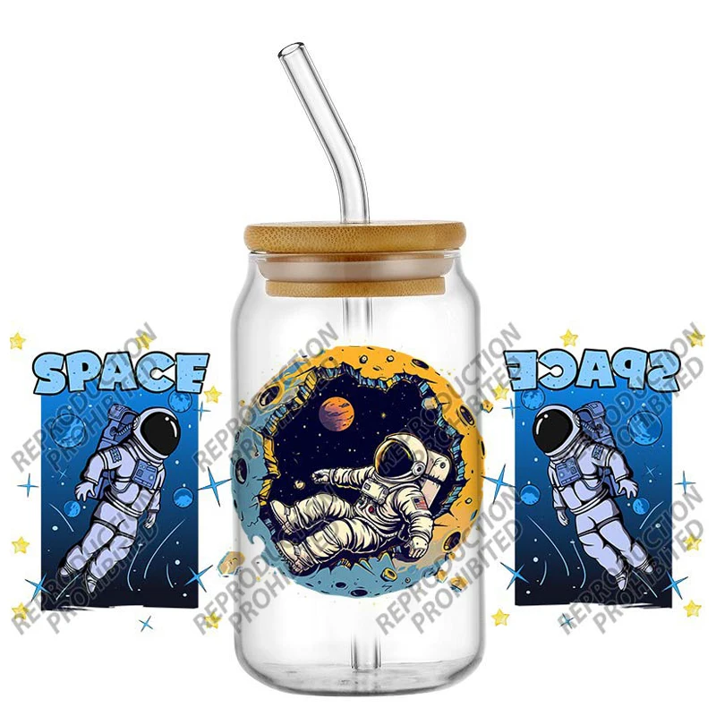 

Наклейки UV DTF из коллекции Outer Space, готовые к переносу, для украшения стаканов, с изображением астронавта, для самостоятельного творчества, для стаканов Libbey.