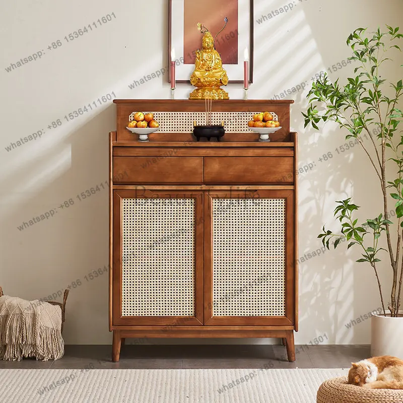 LD new Chinese rattan table incense case household solid wood altar storage cabinet