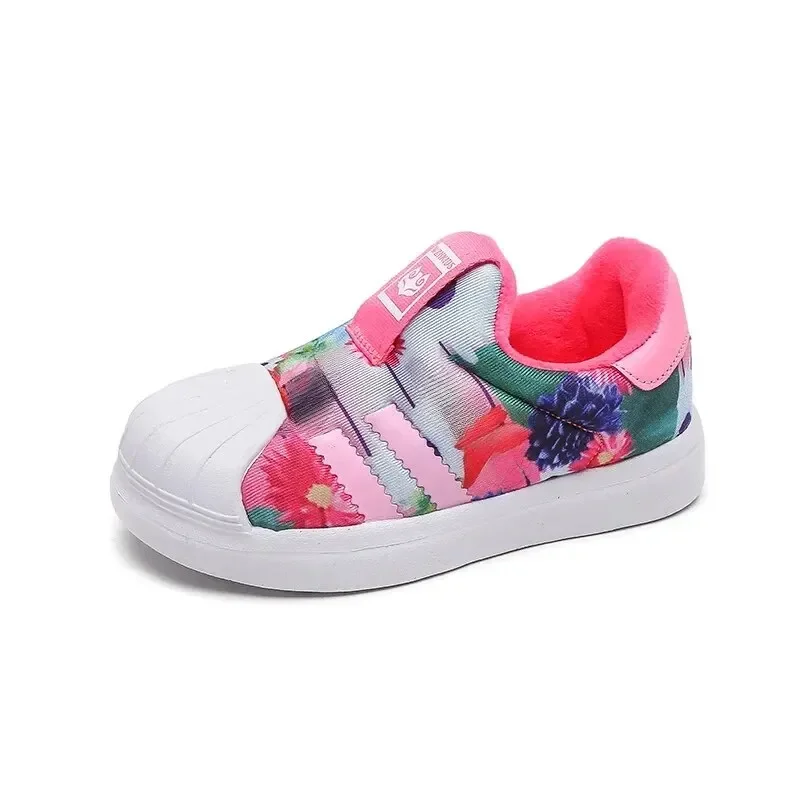 Winter Children Sports Shoes Boys Double Cotton Small White Shoes Slip-on Shell Head Kids Girls