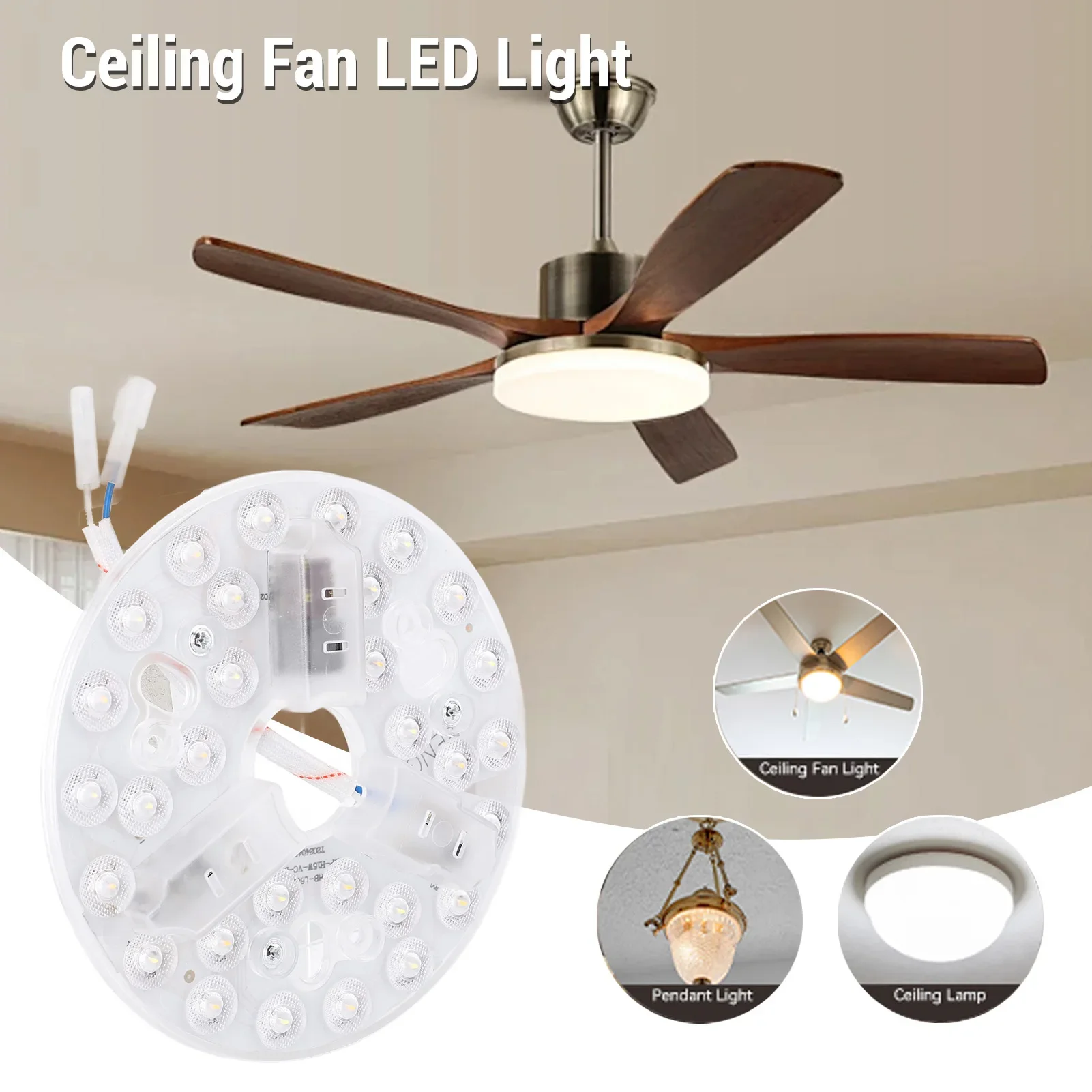 Ceiling Fan LED Light Replacement Adjustable Brightness 5.3 Inch LED Light Retrofit Kit Multifunctional 95 To 265V for Indoor