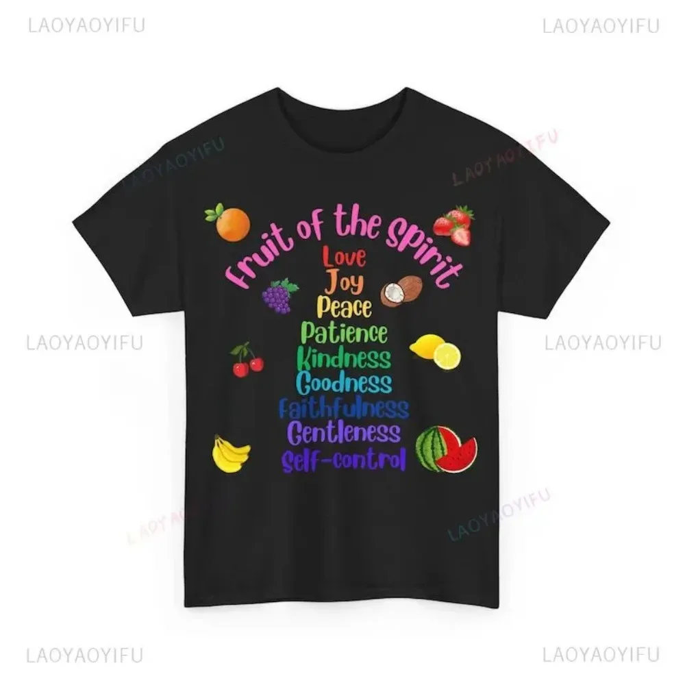 Fruit of The Spirit Love Joy Peace Patience Self Contrlo Woman T-shirt Classic Aesthetic Summer Fruits Printed T Shirt Cotton