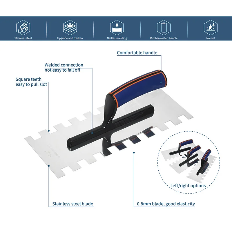 15mm Kare Diş Sol El Diş Sağ El Diş Çift Kare Diş Duvar Malası 28 cm Paslanmaz Çelik Inşaat Araçları