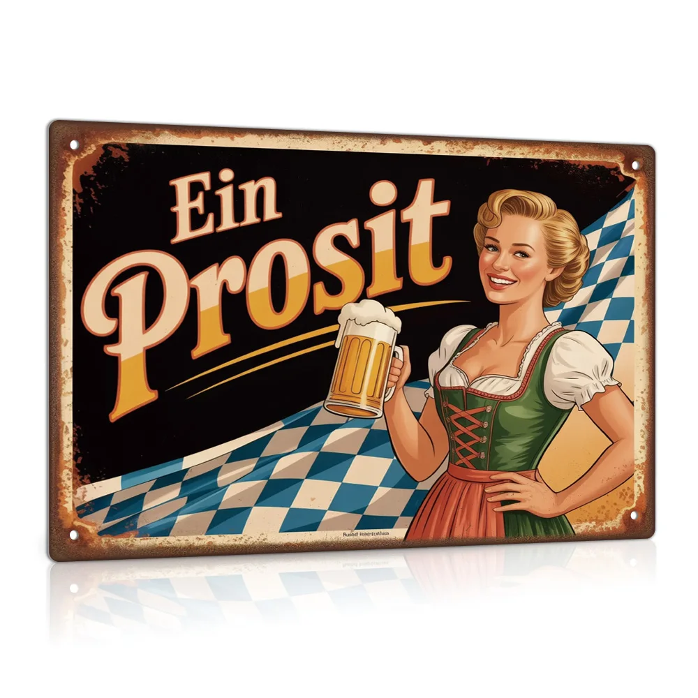 Putuo Decor 1pc German Vintage Metal Tin Sign, Ein Prosit, Wall Art Decor for Home Oktoberfest Party, Gift