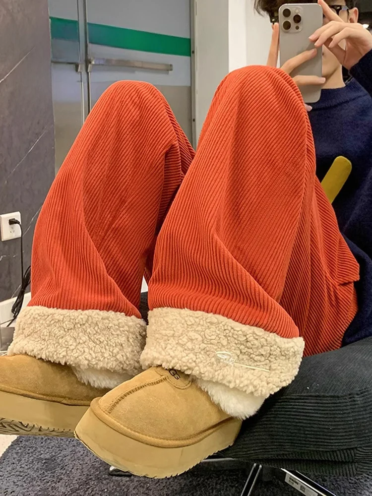 

Оранжевые вельветовые зимние брюки Thiened, мужские прямые хлопковые брюки с подкладкой Fce для морозостойкости до -40 глубины по Цельсию