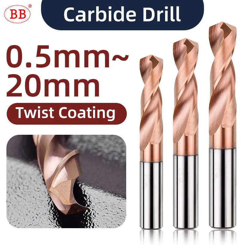 BB Solid Carbide Twist Drill, Haste Paralela, Geral Stub CNC Drilling Metal Steel Iron Hole, 0.5mm ~ 17mm