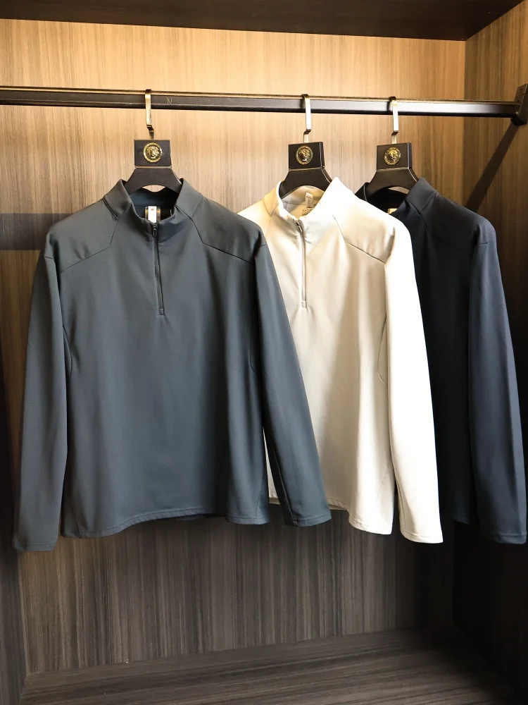 Lightweight Warm One-Piece Fleece Half-Zip Long Sleeve Hoodie for Men Outdoor Autumn Winter Elastic Skin-Friendly Pure Color