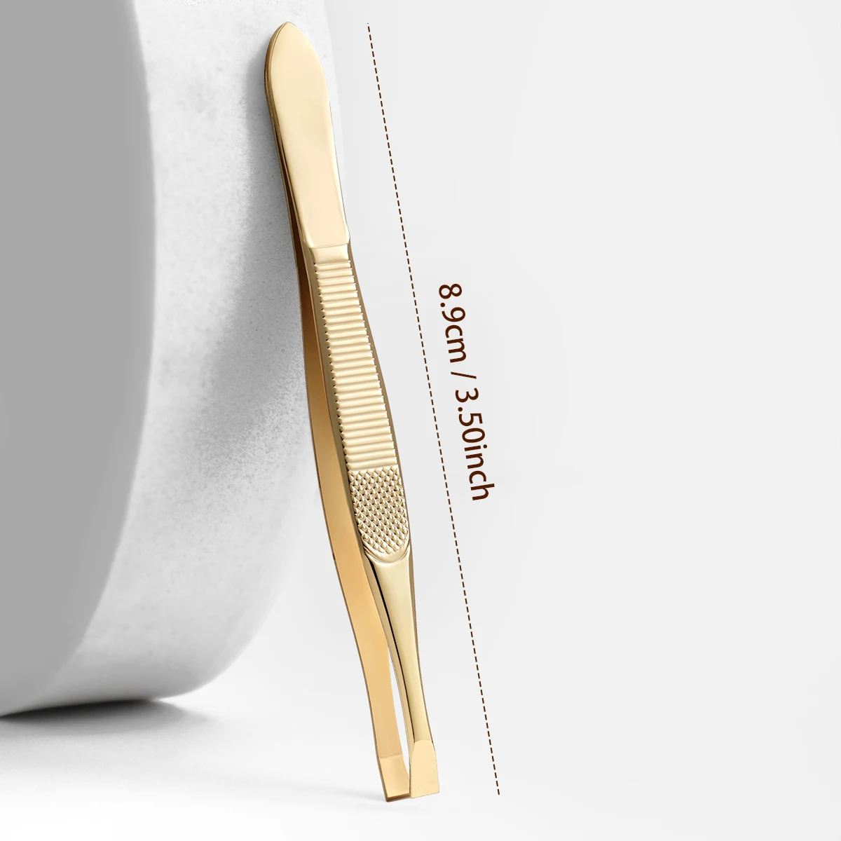 Eine goldene Edelstahl-Augenbrauenpinzette, mit flachem und schrägem Design, Pinzetten-Werkzeug zum Zupfen von Augenbrauen und Bart, Unisex. – Detail 8