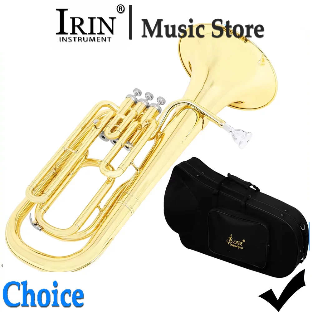 SLADE Bb Euphonium 3-Key Vertical Valve Brass Horn Gold Lacquer Finish with Hard Case & Full Maintenance Kit for Musicians