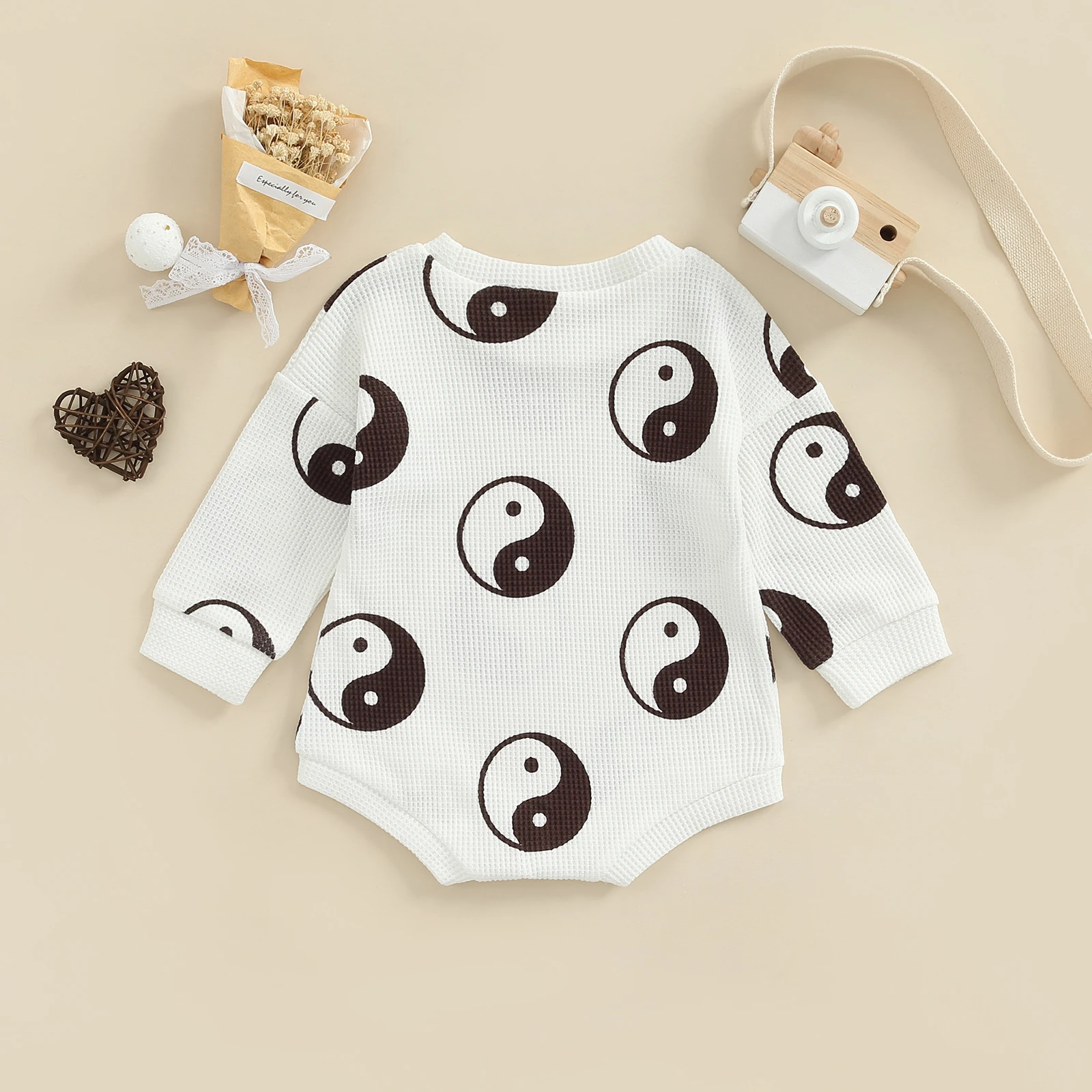 2022-07-06 Lioraitiin 0-24M Infant Baby Boy Girl Bodysuit Eight-Diagram Print Round Neck Long Sleeve Jumpsuit 3Styles