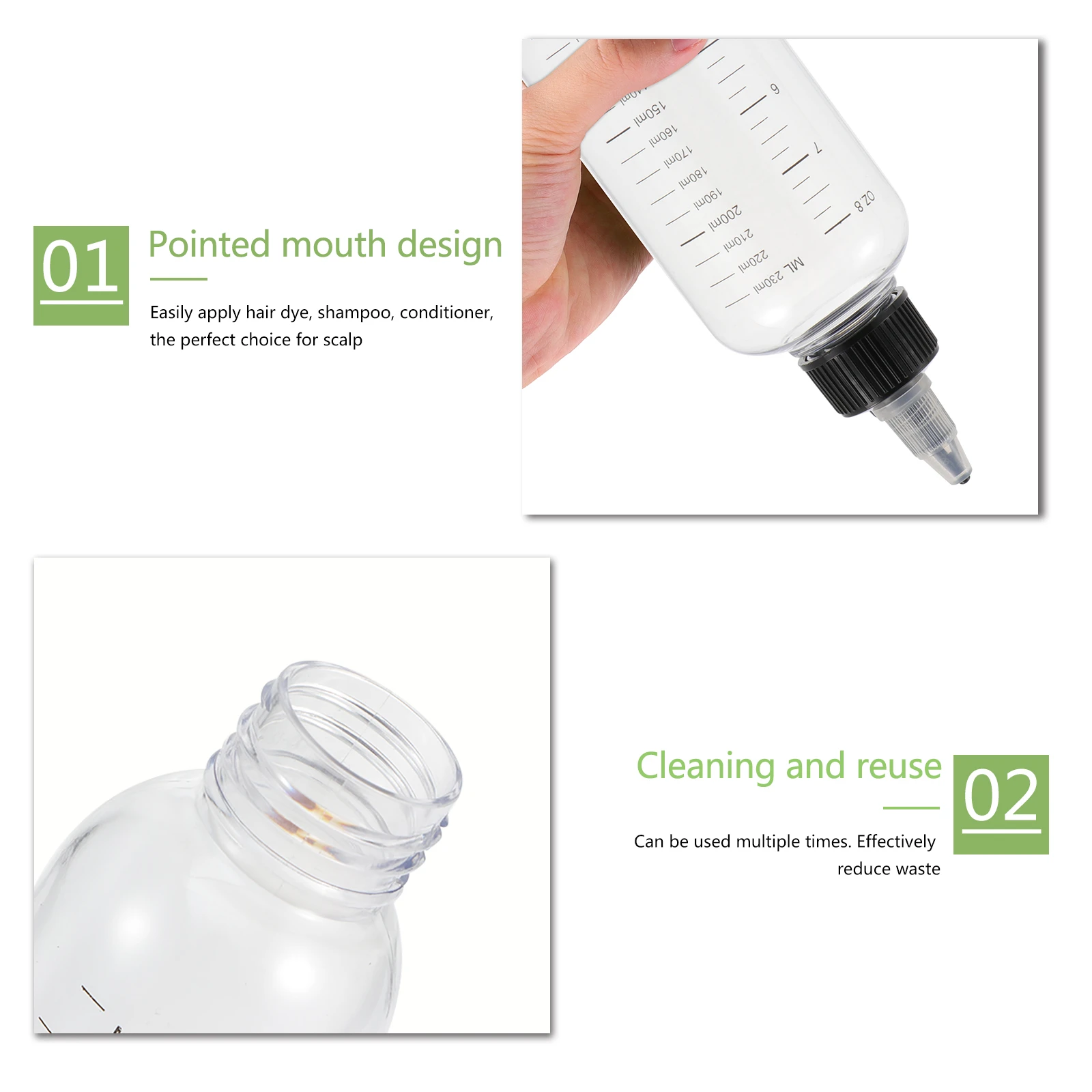 

12pcs Transparent Pointed-mouth Squeeze Bottles 230ML Plastic Liquid Containers for Hair Care Pet Store Household Use