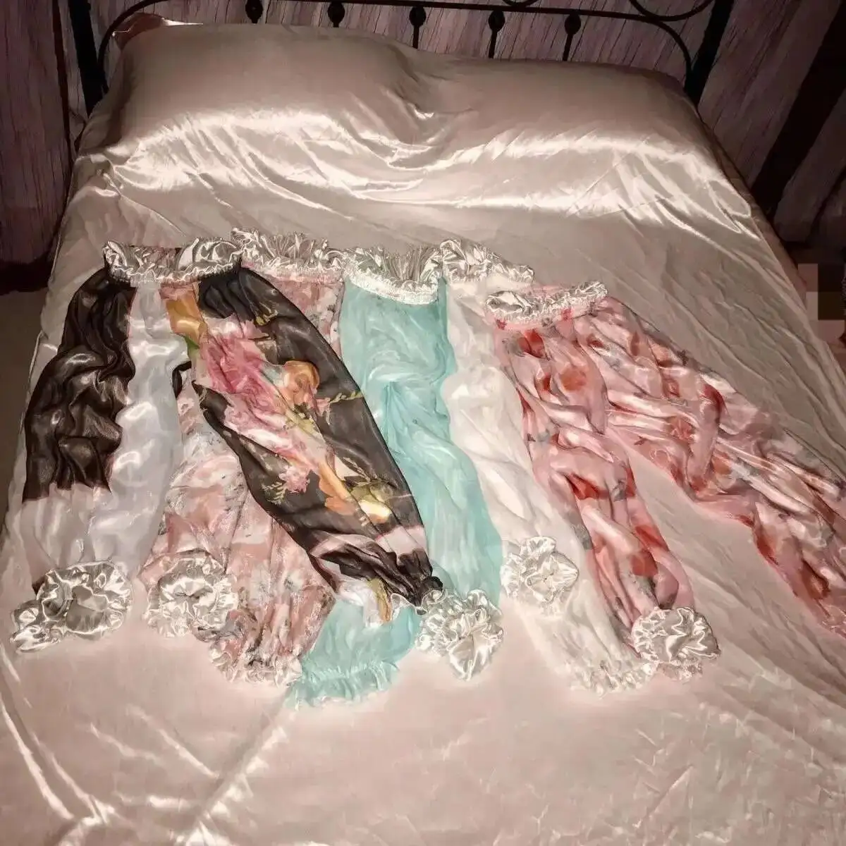 Glossy Mesh Gauze Pajamas Pants Summer Plus Size Sleeping Bottoms Lantern Trousers