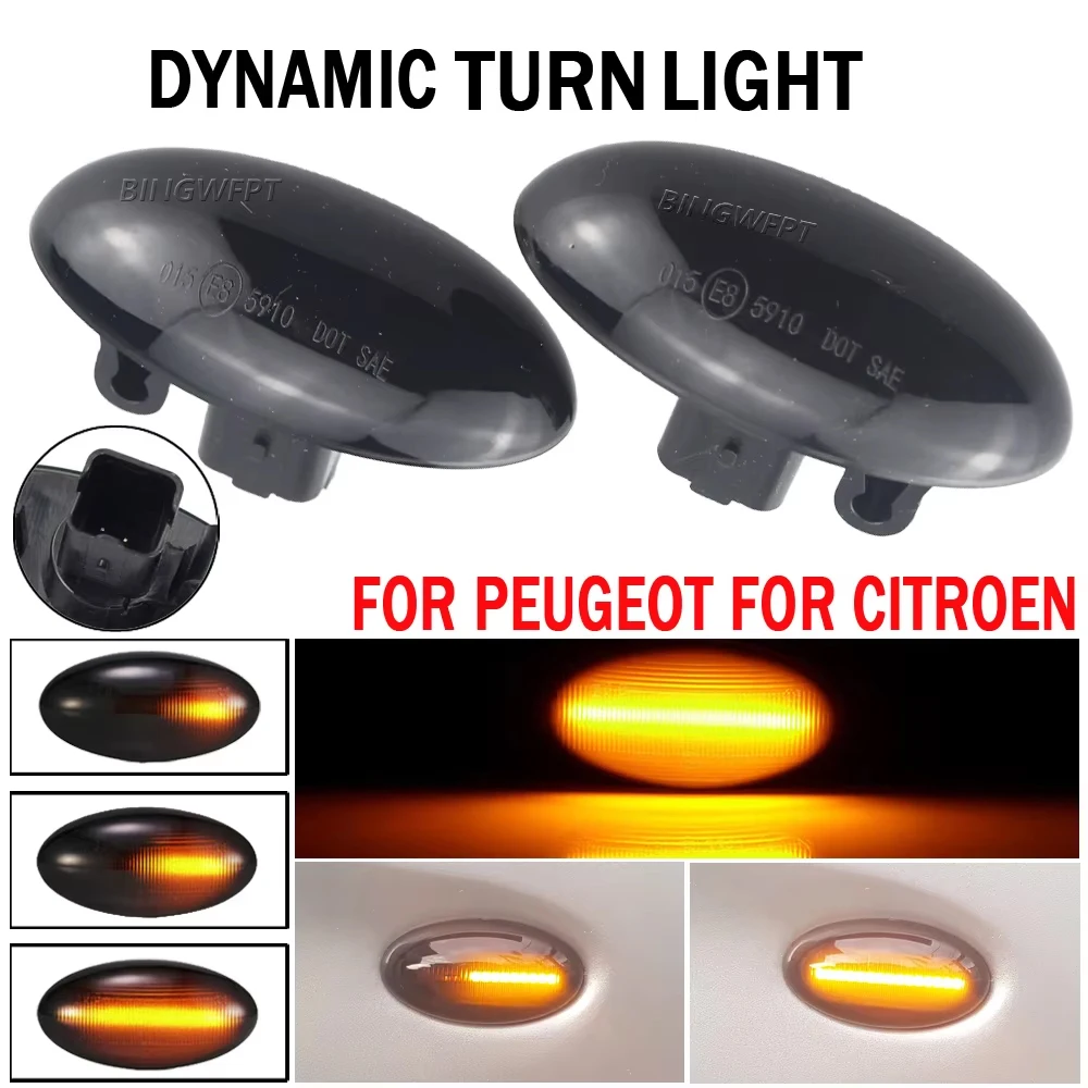 Luz Indicadora de Sinal de Direção Lateral LED Dinâmica Piscante para Peugeot 307 206 607 407 1007 107 207 Partner Expert (2 Peças)