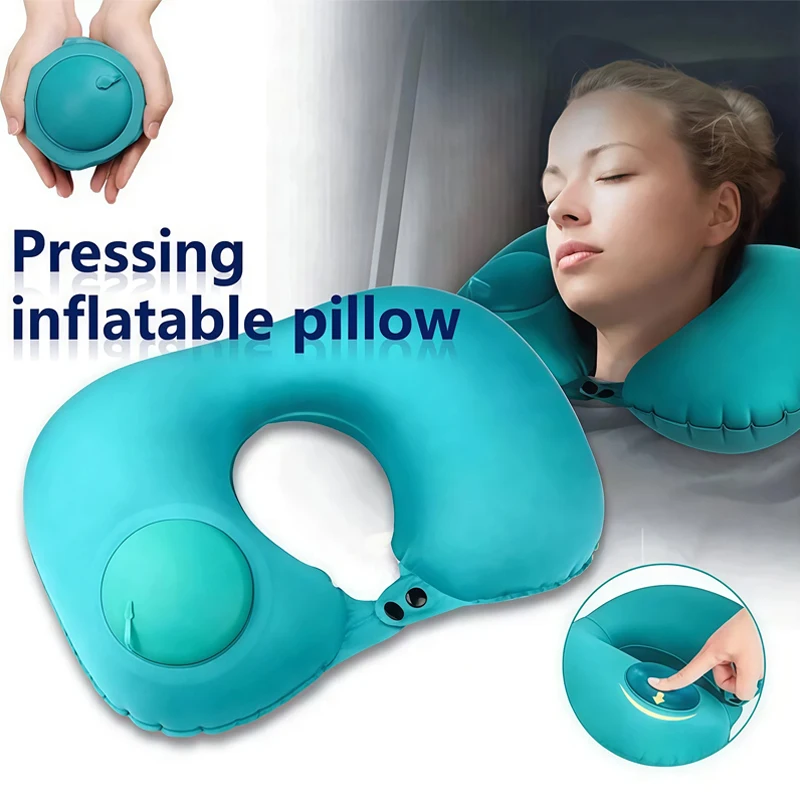 Inflatable Neck Air Pillow U Shape Neckrest Head Rest Portable Sleep Resting Folding Press Travel Pillow for Airplane Train Car