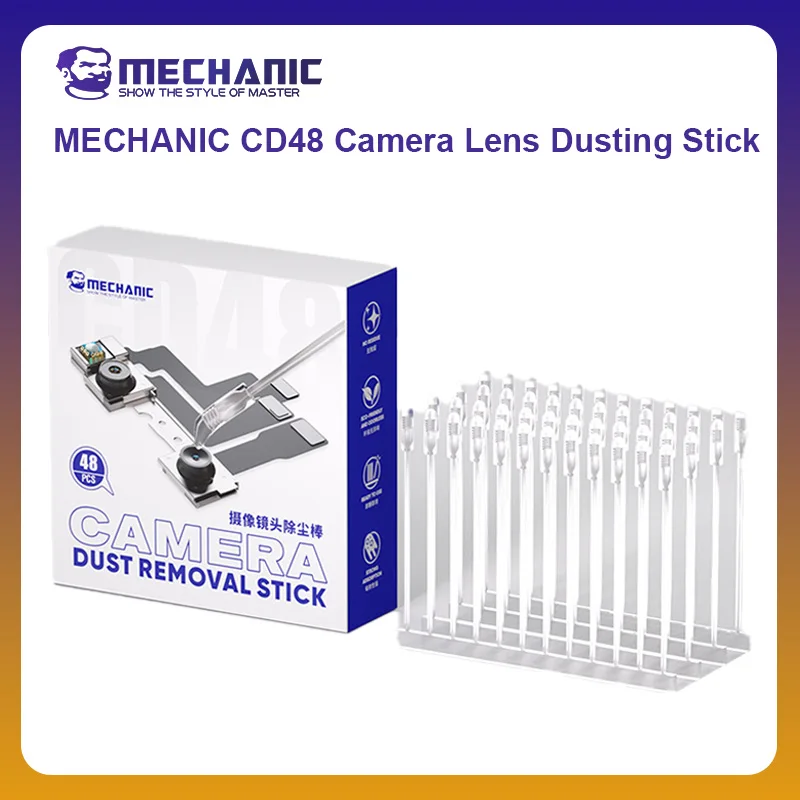 MECCANICO UFFICIALE CD48 Obiettivo Della Fotocamera Spolverare Stick 48 Pz/scatola Len Cleaner Polvere Impronte Digitali Rimuovere Stick Per La Riparazione Del Telefono Mobile