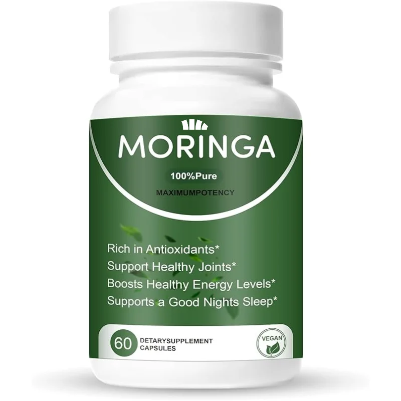 Moringa Capsules -100% Pure Moringa Oil Tea Powder, 1500mg Per Serving - for Energy, Metabolism, and Immune Support 60 Capsules