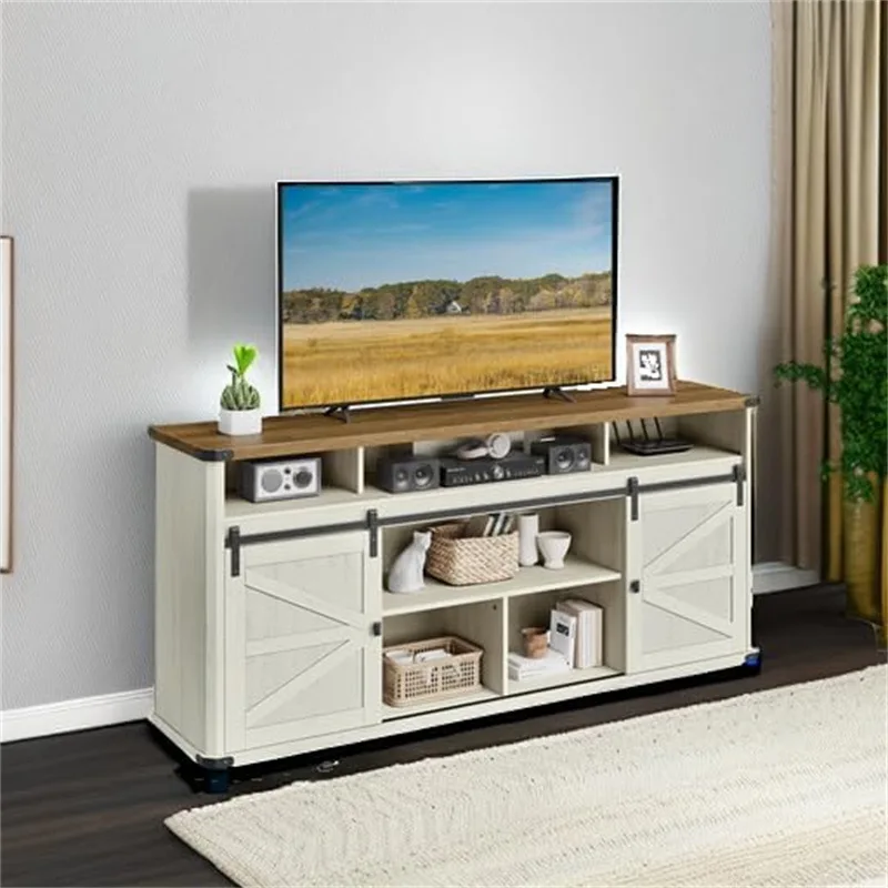 

New TV Cabinet for Under 75 TVs with Sliding Barn Door Country Fun Center