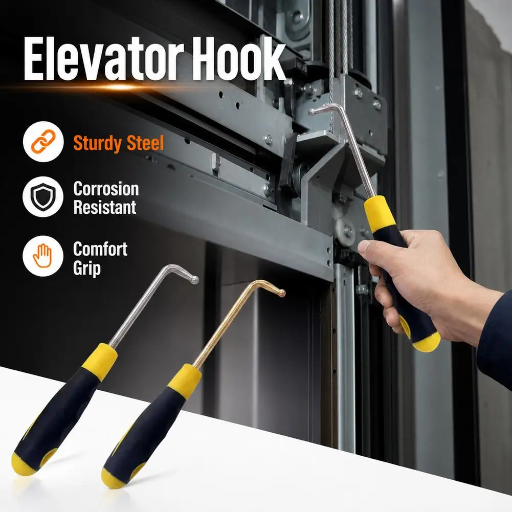 Stainless Steel 8mm Thick Pry Hook Elevator Maintenance Tool with Hanging Hole for Fire Rescue