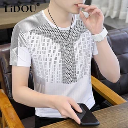2023 Y2K Korean Fashion Casual Sports Male Pullover Chic Blouses Solid Color Hollow Out Shirt Solid Color Short-sleeve Top Men