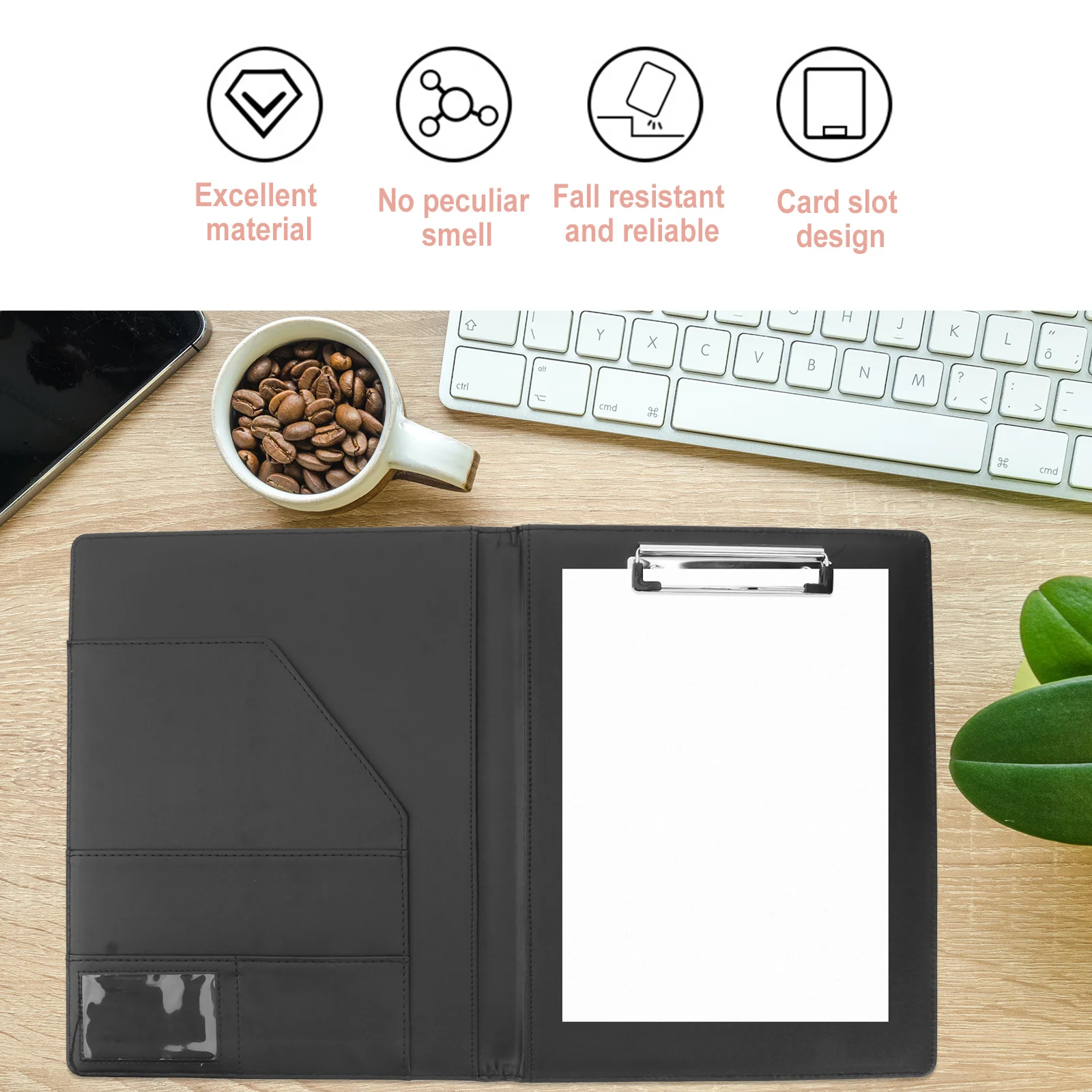

A4 Pu Document Organizer With Steel File Folder Clip Writing Pad For Office School Business Black