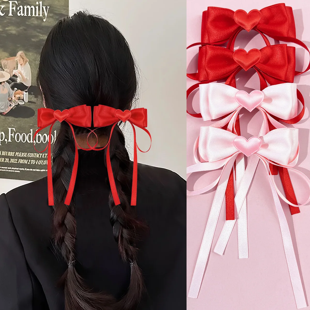 

36 шт. корейские длинные заколки для волос с бантом в форме сердца для девочек, женщин и детей-аксессуары для волос на День святого Валентина, заколка, оптовая упаковка