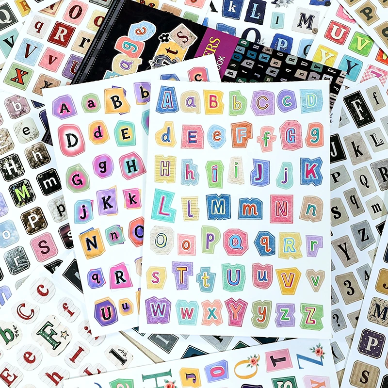 20 Sheets/book Vintage Colorful Letter Number Landscape Sticker Book Creative Journal Material Collage Scrapbooking Stationery