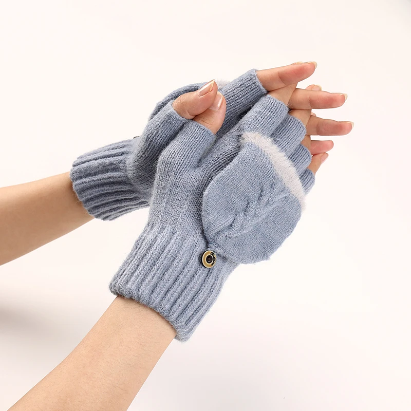 Dual-use Winter Warm Cycling Gloves Thickening Wool Gloves Knitted Flip Fingerless Exposed Finger Gloves Without Fingers Mittens