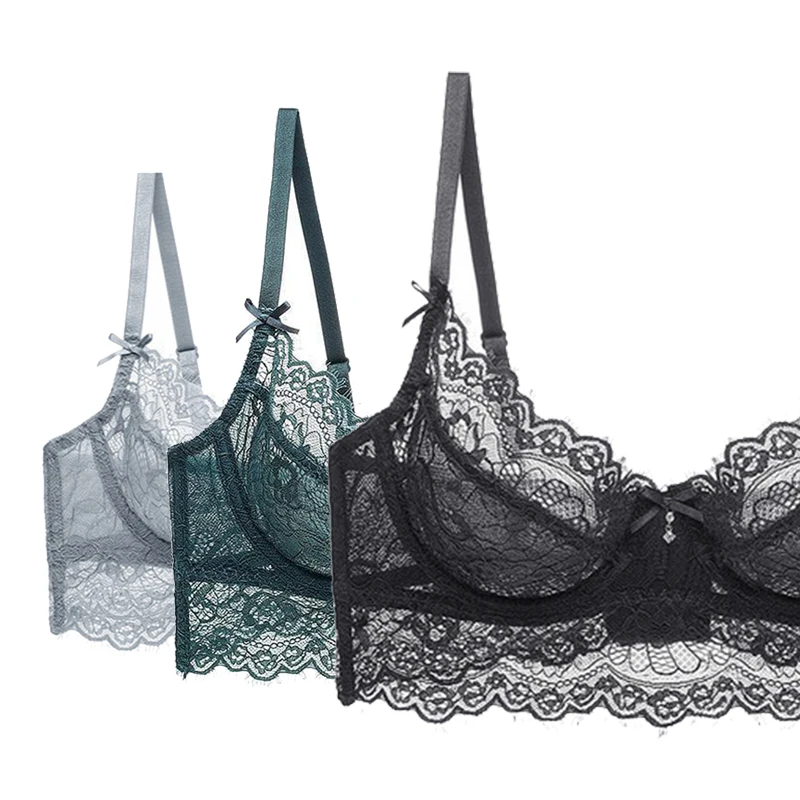 

Зеленый кружевной бюстгальтер, топ, сексуальное женское белье больших размеров, прозрачные бюстгальтеры без подкладки для женщин, нижнее белье с цветочной вышивкой, бюстгальтер пуш-ап C D