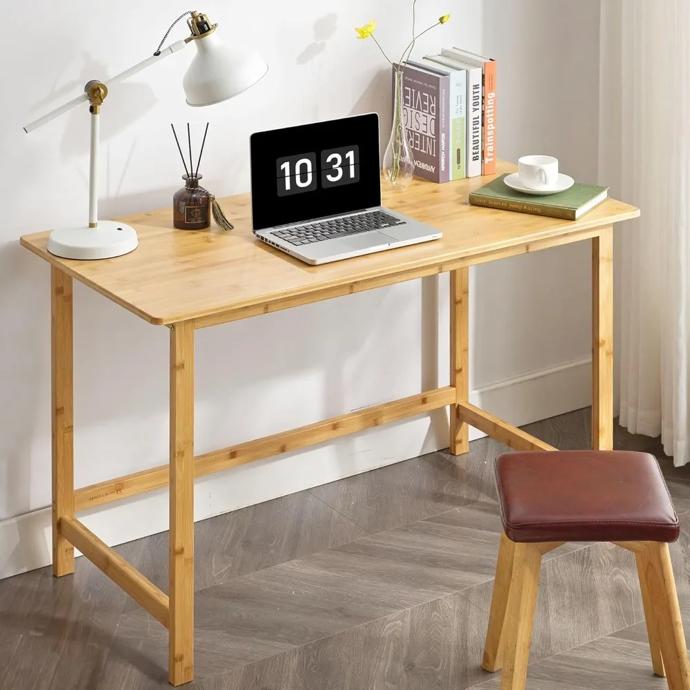 47 Inch Computer Desk, Bamboo Writing Desk, Modern Simple Work Desk for Home Office