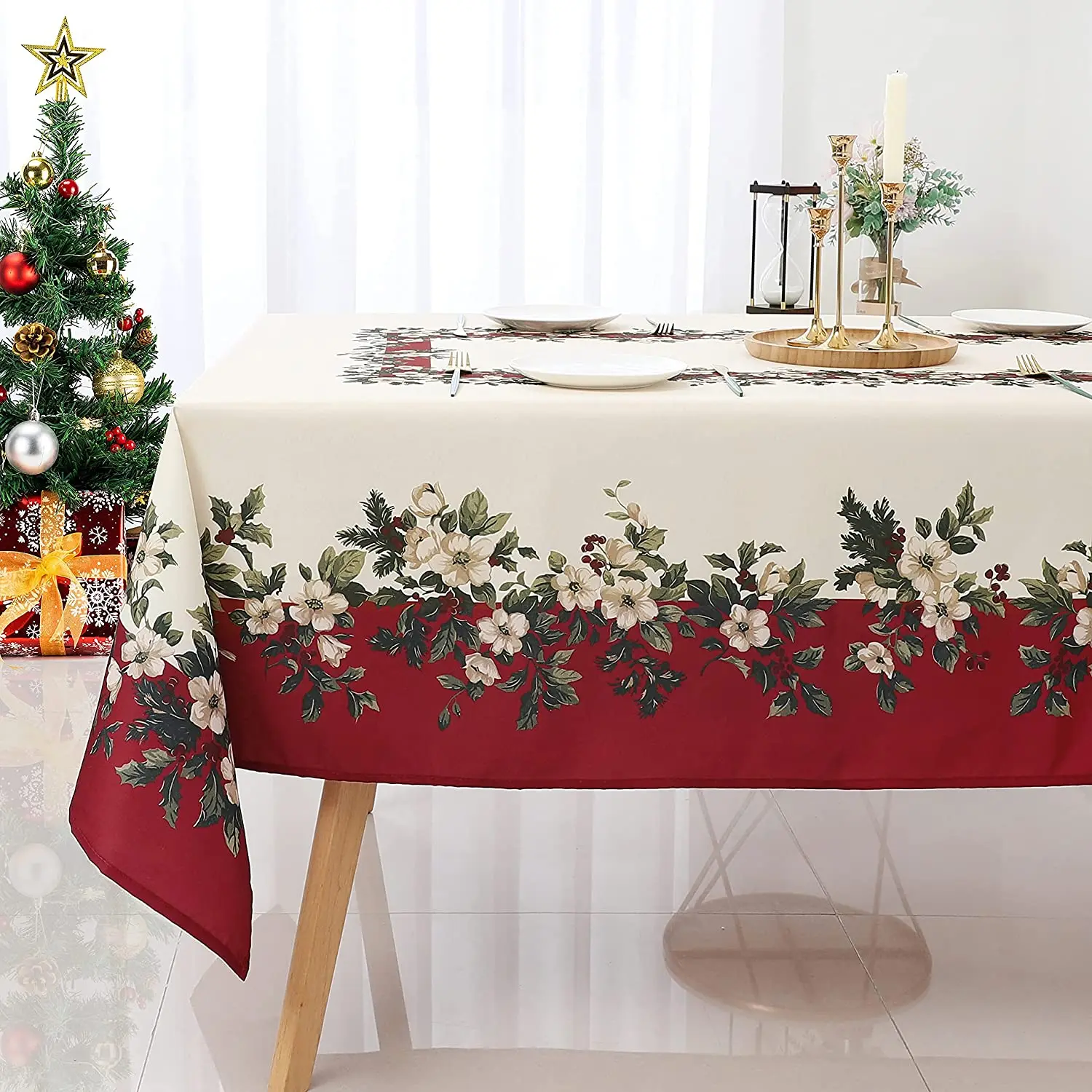 Christmas Flower Green Grass Printed Tablecloth Waterproof Tablecloth Holiday / Restaurant / Party Table Decoration Accessories